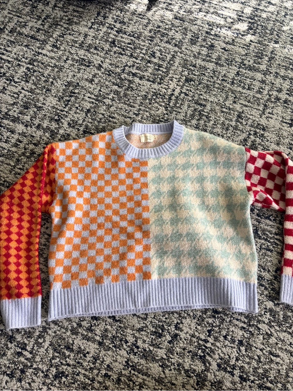 Dry Goods Multi-Color Checkerboard Crewneck Sweater